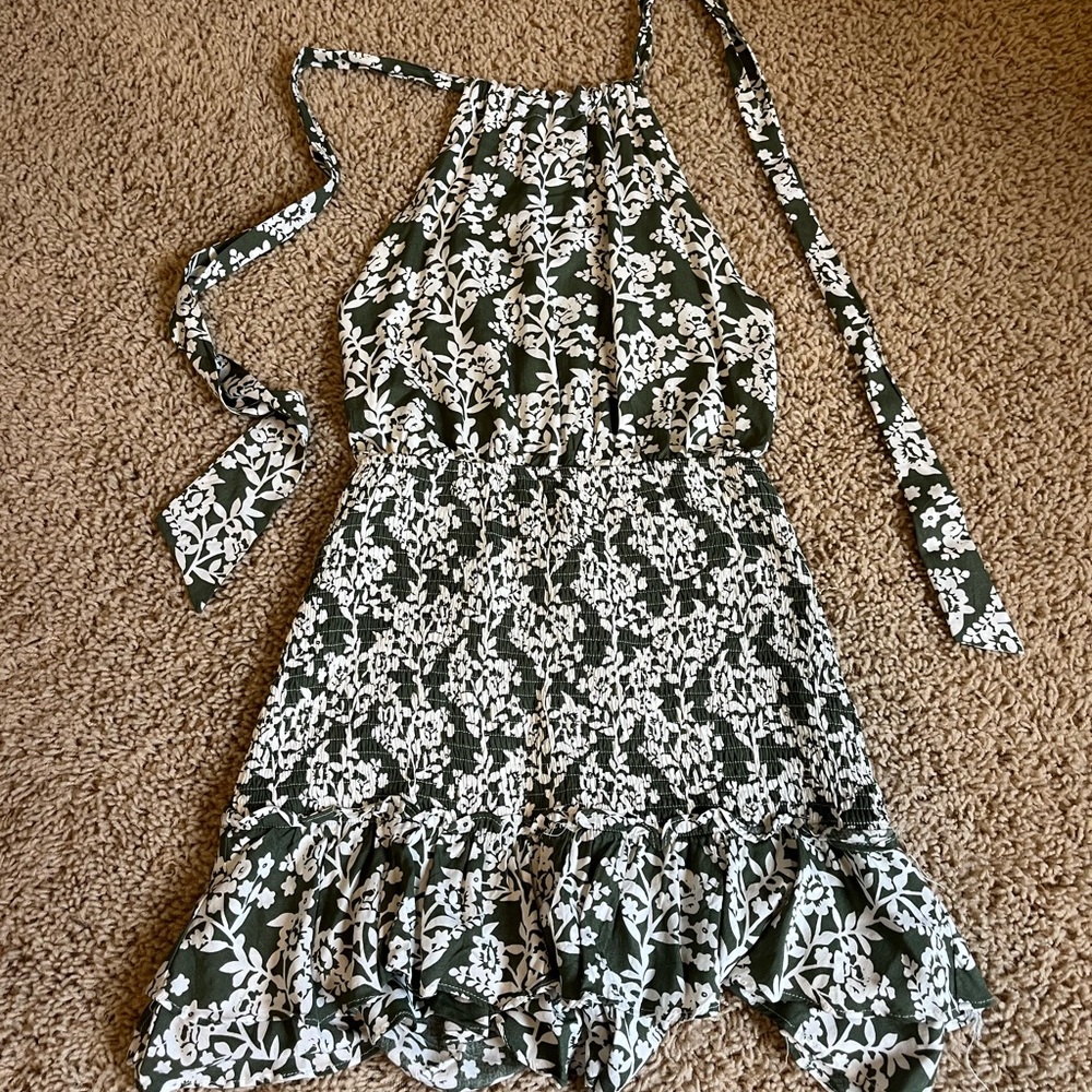 Able Green and White Backless Halter Dress